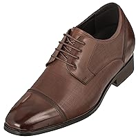 CALTO Men's Invisible Height Increasing Elevator Shoes - Premium Leather Lace-up Formal Oxfords - 3.2 Inches Taller