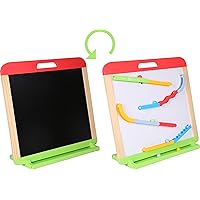 0066093735 Wooden 3-in-1 Drawing Board with Marble Track Red Black Green