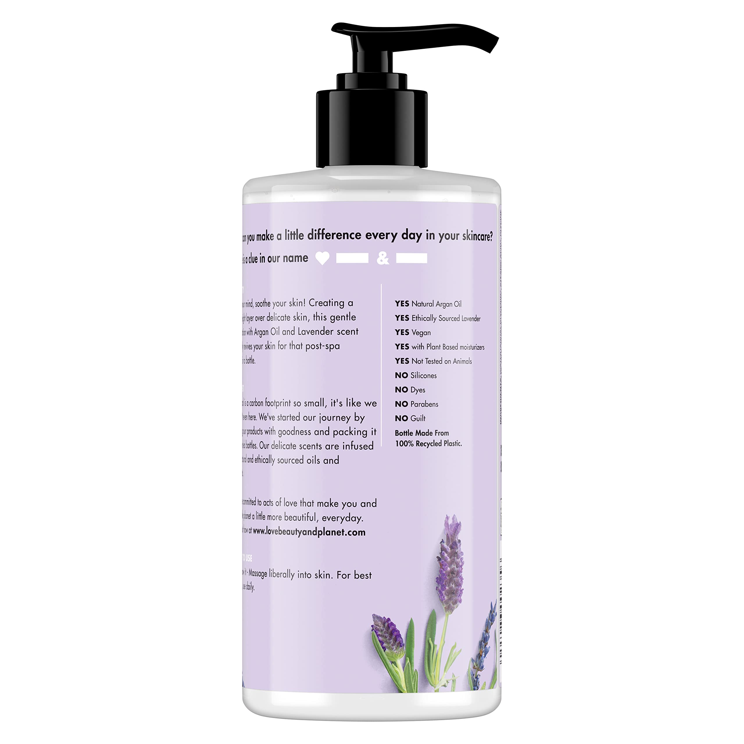 Love Beauty and Planet Soothe & Serene Body Lotion for Soothed Skin Argan Oil & Lavender Natural Ingredients, Plant-Based Moisturizers, Vegan, Cruelty-Free 13.5 oz