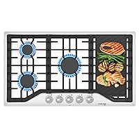 36 Inch Gas Cooktop with Griddle, GASLAND Chef 5 Burner Gas Stovetop with Reversible Cast Iron Grill/Griddle, Gas Countertop Plug-in, NG/LPG Convertible Gas Cooktops, Stainless Steel