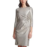 Vince Camuto Womens Metallic Knit Side-Tuck Bodycon Dress 8 Silver