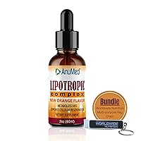 Worldwide Nutrition Bundle: Anumed Lipotropic Complex - Folic Acid, Vitamin B12, Vitamin B6 - Non GMO, Gluten Free, Easy-to-Use 2oz Lipotropic Drops with Multi-Purpose Key Chain