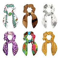 Deer Forest 6 Packs Adorable Hair Scarf Scrunchies, Bunny Ears and Tail Scrunchies, Women Bowknot Hair Ropes with Bows for Girls, One Size