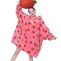 Strawberry Blanket Hoodie,Oversized Wearable Blanket,Sherpa Hooded Blanket,Warm Cozy Sweatshirt Blanket Gifts for Women Girls Adult