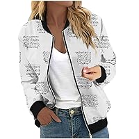 Womens Fashion Bomber Jacket Casual Full Zip Coats With Pocket Lightweight Long Sleeve Moto Biker Windbreaker