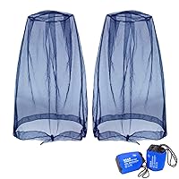 Mosquito Head Net Mesh, Face Neck Fly Netting Hood from Bugs Gnats Noseeums Screen Net for Any Outdoor Lover- with Carry Bags Fits Most Sizes of Hats Caps (2pcs, Navy Blue, Updated Big Net)