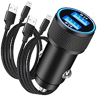 [Apple MFi Certified] iPhone Fast Car Charger, BARMASO 4.8A Dual USB Power Car Charger Adapter with 2Pack Lightning to USB Braided Cable Quick Car Charging for iPhone 14 13 12 11 Pro/XS/XR/SE/X 8/iPad