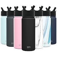 Simple Modern Kids Water Bottle with Straw Lid Vacuum Insulated Stainless Steel Metal Thermos Bottles | Reusable Leak Proof BPA-Free Flask for School | Summit Collection | 18oz, Midnight Black