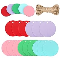 G2PLUS 100PCS Gift Tag with String，2'' Round Paper Tags Blank Hang Tags Circle Tags with Holes for Craft Projects, Xmas Gift, DIY Wedding Favor Bag(Colourful)
