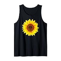 Sunflower Peace Sign Floral Hippie Love Vintage Flower Peace Tank Top