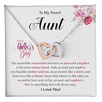 To My Sweet Aunt - The Incredible Connection Between An Aunt And A Nephew - Auntie Jewelry For Women, Interlocking Heart Necklace For Aunt Mother's Day Gifts From Nephew On Her Birthday, Show Your Love And Gratitude With Wonderful Message Card And Standard/Luxury Box