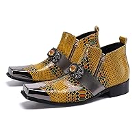 Men’s Chelsea Boots Casual Fashion Yellow Double Zipper Slip-On Dress Ankle Boot