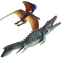 Gemini&Genius Mosasaurus Dinosaur Toys for Kids. Realistic Pterosaur and Mosasaurus Sea Dino Toy Figurines, Great for Kids Gifts, Collections, Display, Play and Room Decorations (2Pcs)