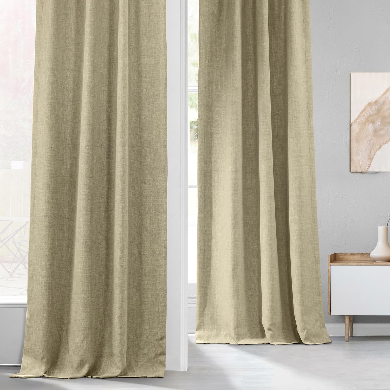 HPD Half Price Drapes Faux Linen Room Darkening Curtains - 96 Inches Long Luxury Linen Curtains for Bedroom & Living Room (1 Panel), 50W X 96L, Thatched Tan