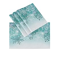 Silver Winter Teal Turquoise Snowflakes Christmas Burlap Placemats for Dining Table Placemat Set of 4 Table Settings Table Mats for Home Kitchen Holiday Decoration