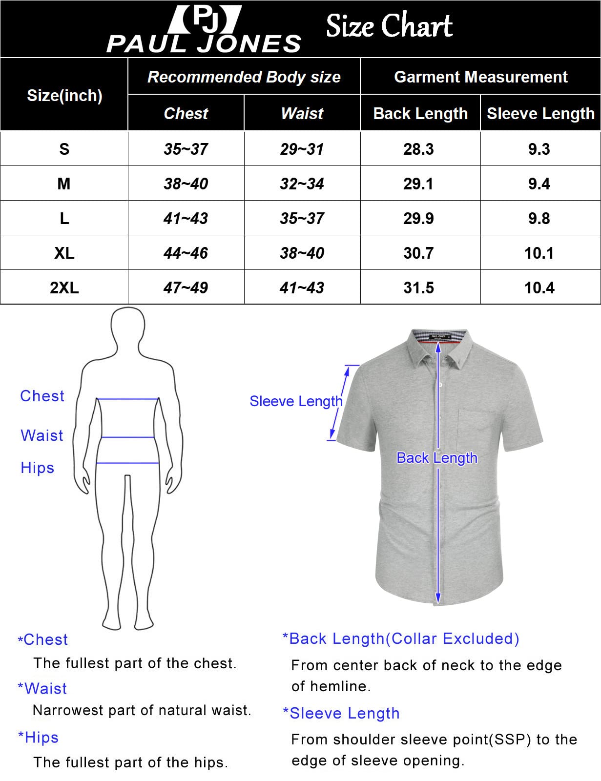 PJ PAUL JONES Men's Short Sleeve Oxford Shirt Slim Fit Button Down Shirts with Chest Pocket