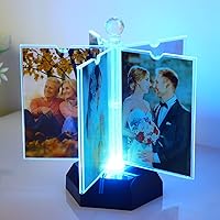 ZEEYUAN Auto-Rotating 4x6 Photo Frame Acrylic Picture Frame with Night Lighting/Multiple Picture Frame to Display 10 Photos,4x6 Family Photo Frame Collage for Desktop