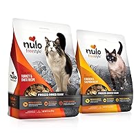 Nulo Freeze Dried Raw Cat Food Variety Pack: Natural Grain Free Formula with GanedenBC30 Probiotics for Digestive & Immune Health - All Ages & Breeds - 2 x 3.5oz Bags (Chicken/Salmon & Turkey/Duck)