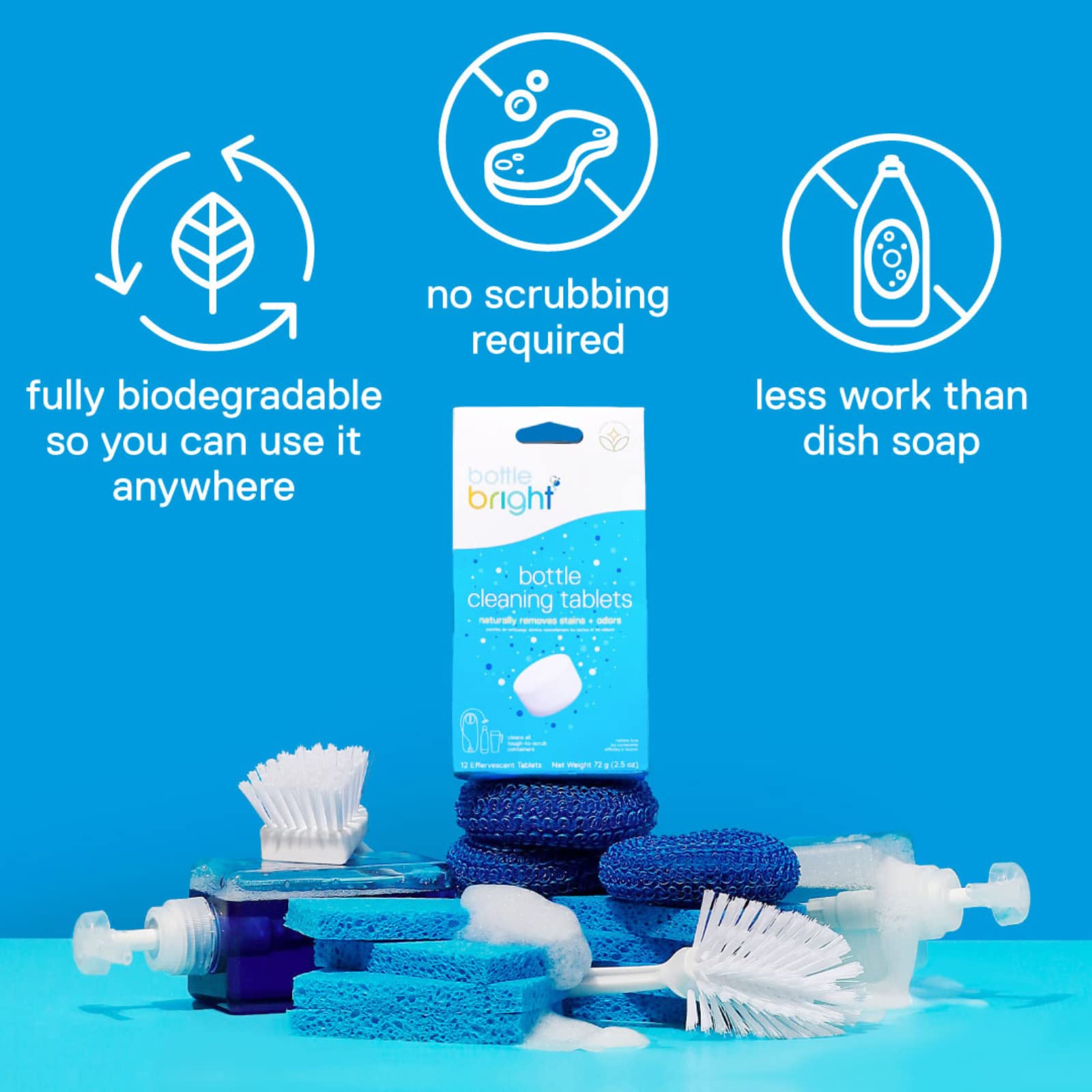 BOTTLE BRIGHT - Clean Stainless Steel, Thermos, Tumbler, Insulated and Reusable Water Bottles –Cleaning Tablets are Easy and Safe to Use