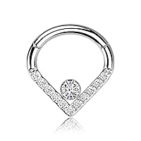 Premium Body Jewelry - Titanium Hinged Segment Ring in Teardrop Shape with Crystals - 16G - Septum Cartilage Helix Tragus Conch Rook Daith Earlobe Hoop