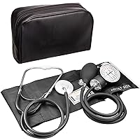 Adult Size Black Manual Blood Pressure Machine and Stethoscope Kit, BP Monitor with Adjustable Upper Arm Cuff for Monitoring High Blood Pressure, Includes Carrying Case