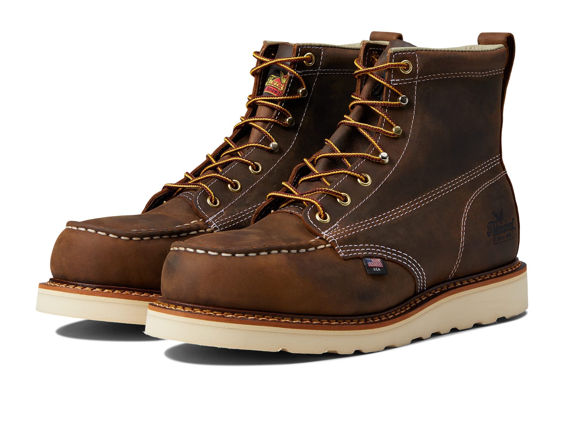 Thorogood American Heritage 6” Steel Toe Work Boots for Men - Full-Grain Leather with Moc Toe, Slip-Resistant Wedge Outsole, and Comfort Insole; EH Rated