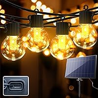 57ft(50+7) 50LED Solar Outdoor Lights Waterproof with Brighter Solar Powered, Ambience Solar String Lights with 4 Lighting Modes & Plastic G40 Bulbs & USB Ports for Patio Deck Pergola Gazebo Camping