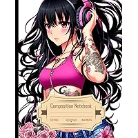 Composition Notebook College Ruled: Anime Woman with Long Black Hair and Pink Eyes, Stunningly Beautiful, Punk Style, Size 8.5x11 Inches, 120 Pages