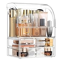 HBlife Large Clear Acrylic Cosmetic Makeup Organizer with Lid, High Capacity Cosmetics Storage Display Case with Drawers, Dustproof Waterproof Make Up Storage Box for Vanity Bathroom, Large