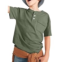 Kindenergy Boys Short Sleeve Tee Shirt Summer Button Down Tees Dress Henley Shirts with One Pocket