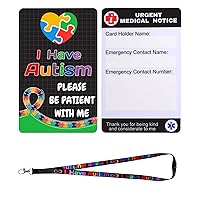 2 Set Autism Alert Card, ADHD Awareness Autistic Emergency Contact Card with Autism Lanyards Waterproof Card Holder Pocket Insert PVC
