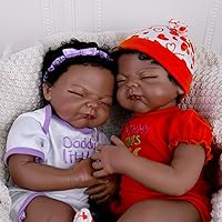 Aori Black Reborn Baby Twin Grils 22 Inch African American Lifelike Sleeping Dolls with Accessories