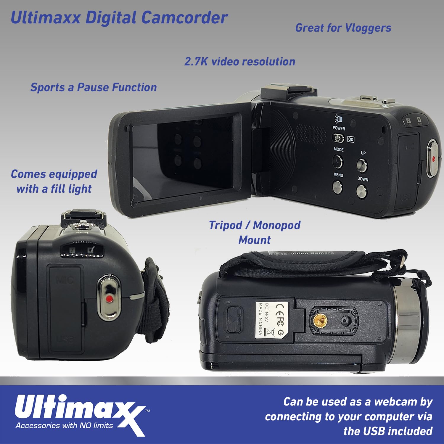 Ultimaxx 4K Camera Camcorder 42MP Video Recorder Camera Support Vlogging YouTube TikTok Digital Camcorder with 3