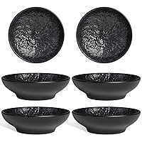 Dipping Bowls, Soy Sauce Dish Ceramic, 3 OZ Small Serving Bowls for Side Dishes Vintage Stylish Design, Set of 6 Mini Appetizer Plates for Condiment Sushi Ketchup BBQ Party, 4 Inch (Black)