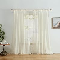 HLC.ME Beige Window Curtain Sheer Voile Panels for Small Windows, Kitchen, Living Room and Bedroom (54 x 54 inches Long, Set of 2)