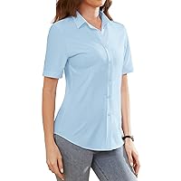 Womens Dress Shirts Wrinkle-Free Button Down Short Sleeve Shirts for Women Collared Work Shirt
