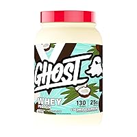 GHOST Whey Protein Powder, Coconut Ice Cream - 2LB Tub, 25G of Protein - Flavored Isolate, Concentrate & Hydrolyzed Whey Protein Blend - Post Workout Shakes - Soy & Gluten Free