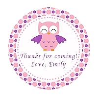 70 Stickers Baby Shower Kids Birthday Party Gift Favor Label Owl Purple Pink