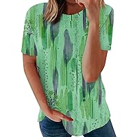 Blouses for Women Dressy Casual,Womens Tops Short Sleeve Round Neck Summer Fashion Dandelion Printed T Shirts Loose Fit Y2K Blouse Plus Size Shirts for Curvy Women