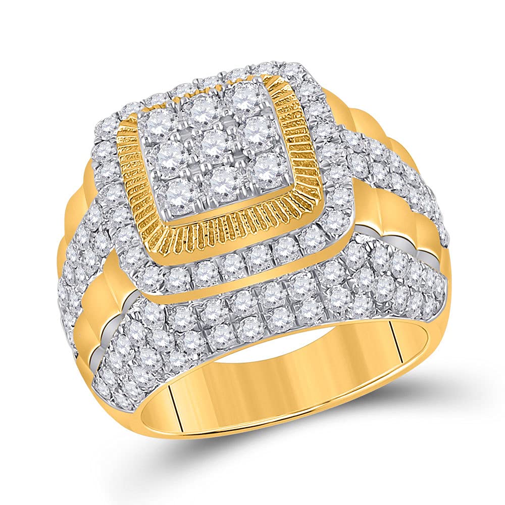 The Diamond Deal 14kt Yellow Gold Mens Round Diamond Ribbed Square Cluster Ring 5 Cttw