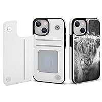 Black White Highland Cow Phone Case Flip Wallet Case with Card Holder Shockproof Phone Shell Compatible with iPhone 14