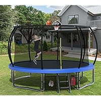 16FT 15FT 14 FT 12FT Trampoline for Kids and Adults 16 FT - Recreational Outdoor Trampoline with Net - Straight Poles Outside Fun Exercise, Ladder Basketball Trampoline