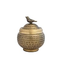 Creative Co-Op Hammered Aluminum Sphere Lid and Bird, Antique Brass Finish Container