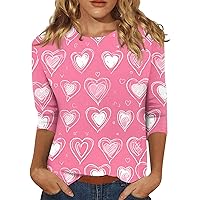 Valentines Day Shirts Women, Women's Fashion Casual Seven Sleeve Valentine's Day Printed Round Neck Top