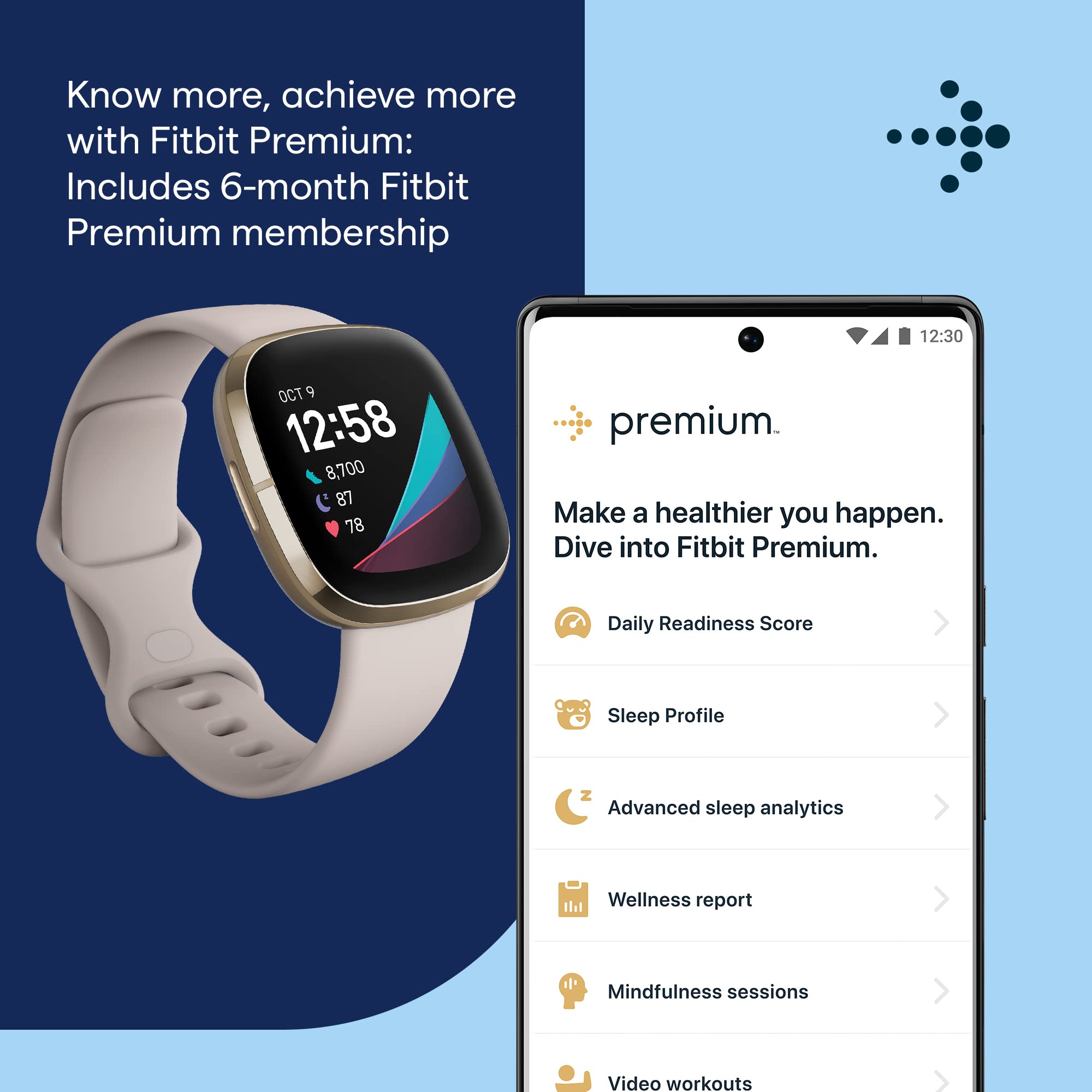 Fitbit Sense Advanced Smartwatch with Tools for Heart Health, Stress Management & Skin Temperature Trends, White/Gold, One Size (S & L Bands Included)