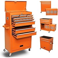 8-Drawer High Capacity Rolling Tool Box with Wheels,Rolling Tool Chest with Drawer,Tool Box on 4 Wheels with Lock, Tool Storage Cabinet Removable Portable Box for Garage Warehouse (Orange)