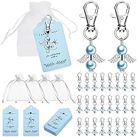 60 Pieces Angel Keychains Set Baby Shower Favors for Boy Girls Wedding Party Favors for Guests 60 Pieces White Organza Bags with Thank You Tags for Birthday Party Supplies(Blue)