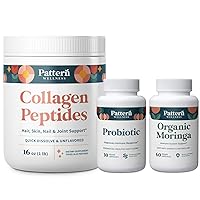 Pattern Wellness Beauty Bundle - Organic Moringa, Probiotic, Collagen Peptides Powder - Hair, Skin, & Nail Support - 3 Pack, All-Natural, Plant-Based Formulas