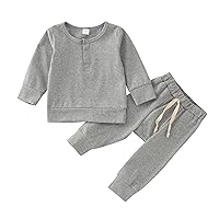 7 Boy Clothes Newborn Infant Baby Boys Girls Long Sleeve Patchwork Sweatshirt Tops Solid Pants Baby (Grey, 3-6 Months)