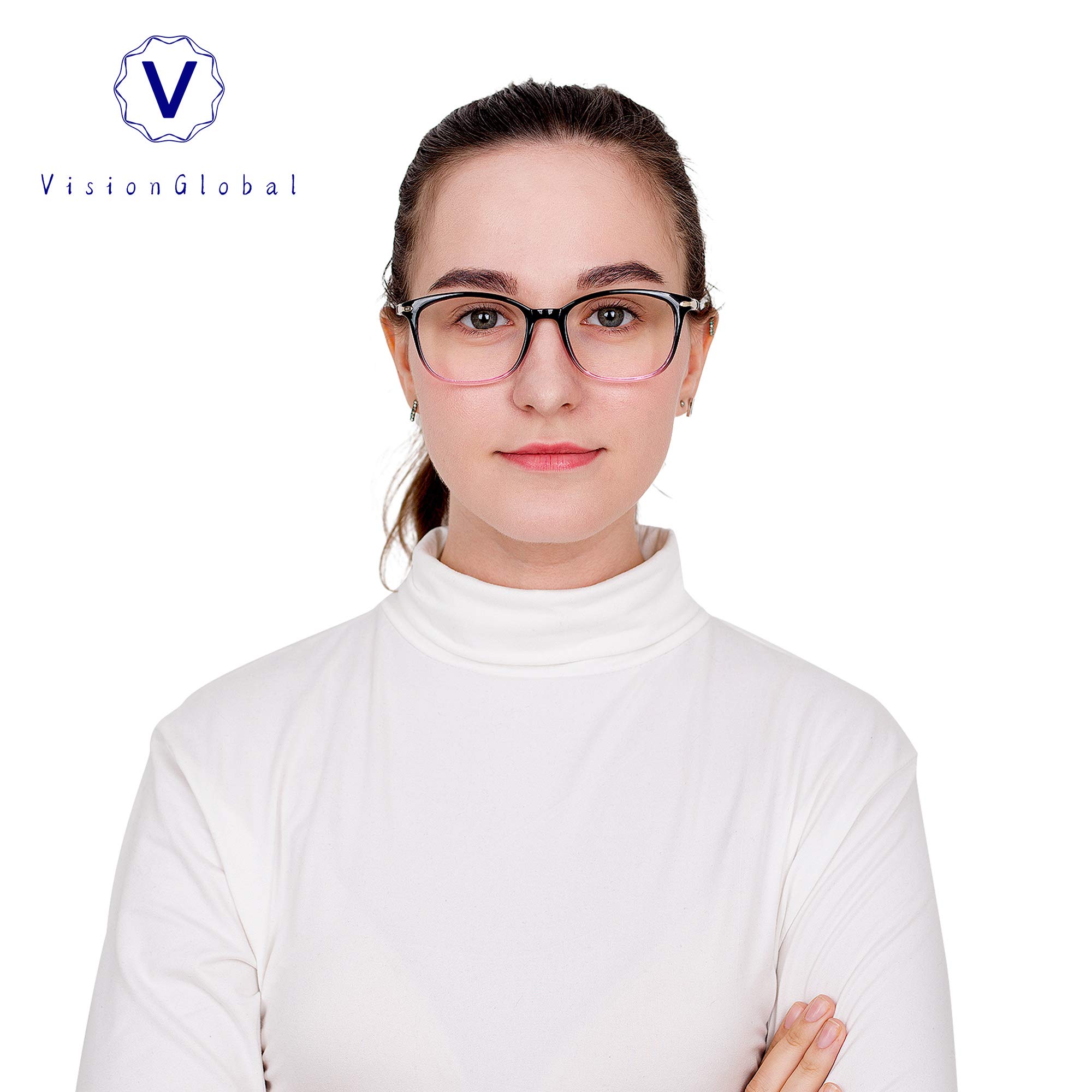 VisionGlobal Blue Light Blocking Glasses for Women/Men, Anti Eyestrain, Stylish Square Frame, Anti Glare